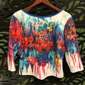 Bisou Bisou Multicolor Abstract Women's Art to Wear Blouse, Large